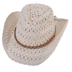 Western Straw Cowboy Hat White NEW Fashion  Unisex Summer Adjustable